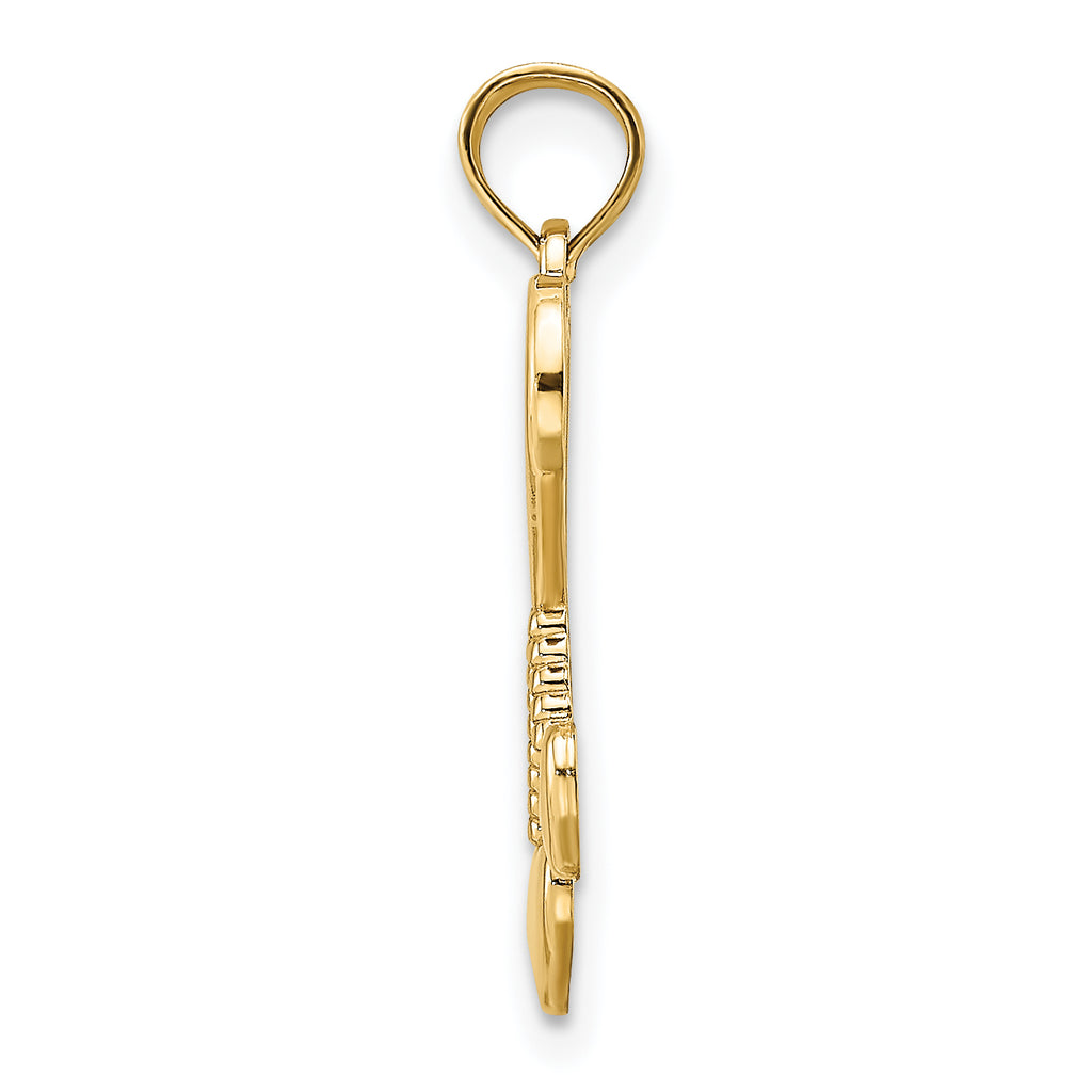 14K Polished Heart w/ Double Heart Tassle Charm