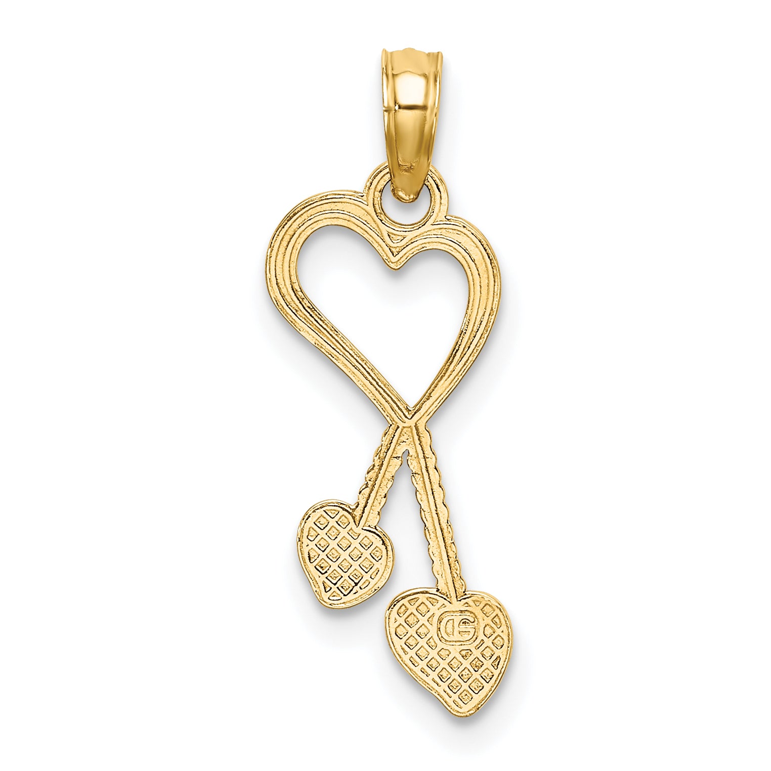 14K Polished Heart w/ Double Heart Tassle Charm