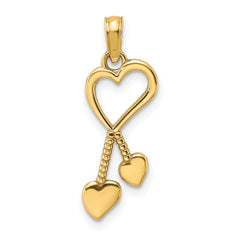 14K Polished Heart w/ Double Heart Tassle Charm