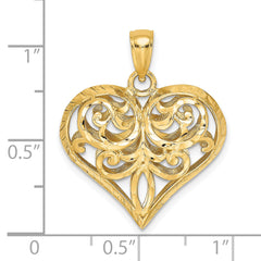 14K 3-D Diamond-cut Filigree Puffed Heart Charm