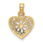 14K 2-D Filigree Heart w/ Flower Design Charm