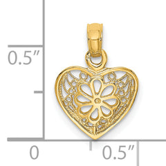 14K 2-D Filigree Heart w/ Flower Design Charm