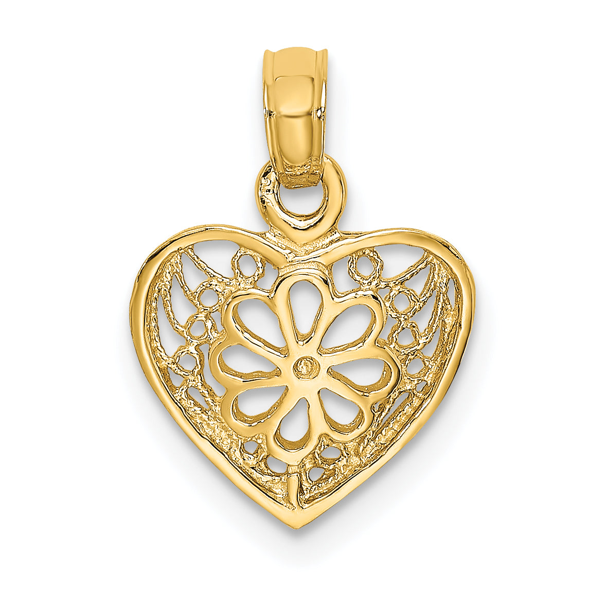 14K 2-D Filigree Heart w/ Flower Design Charm Main image