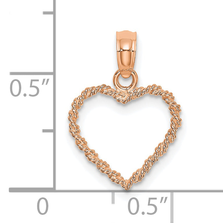 14K Rose Gold 3D Polished Rope Heart Pendant