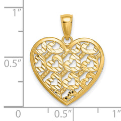 14K Diamond-cut Heart Pattern On Heart Charm