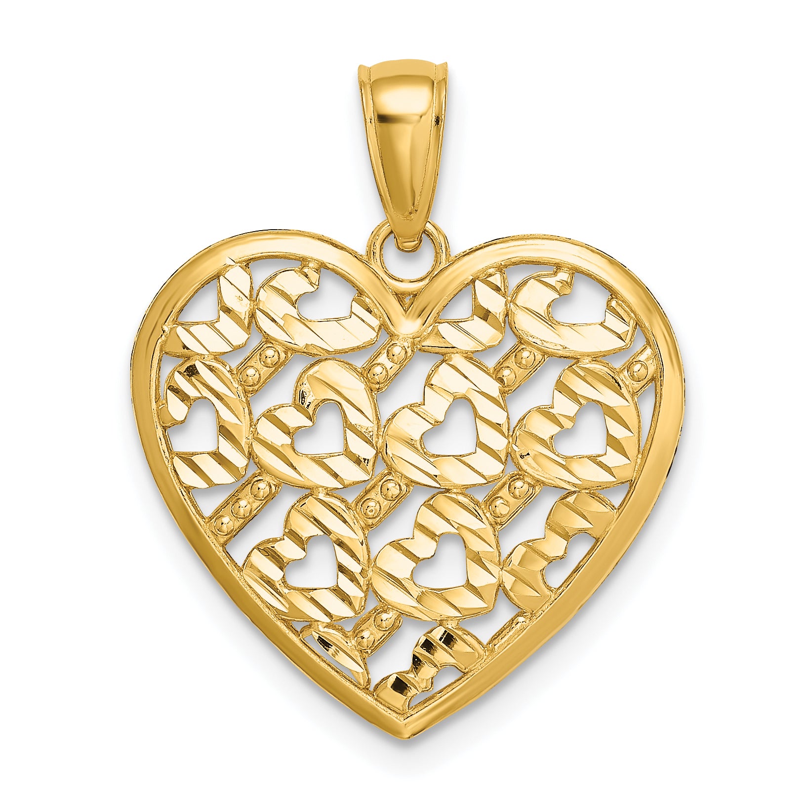 14K Diamond-cut Heart Pattern On Heart Charm Main image