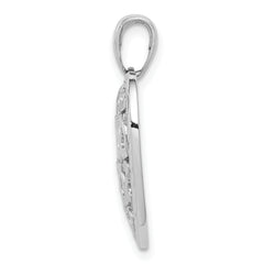 14K White Gold Diamond-cut Heart Pattern On Heart Charm