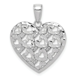 Heart Charm in 14K White Gold, 25mm Diamond-Cut - Sophia Jewelers