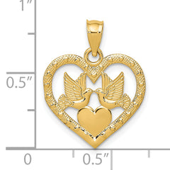 14K Doves In Heart Charm