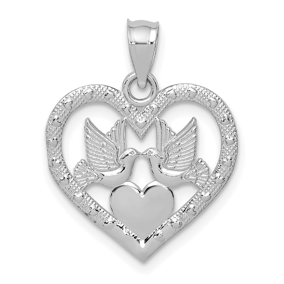 14K White Gold Doves In Heart Charm