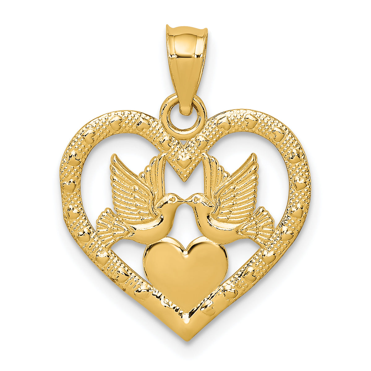 14K Doves In Heart Charm