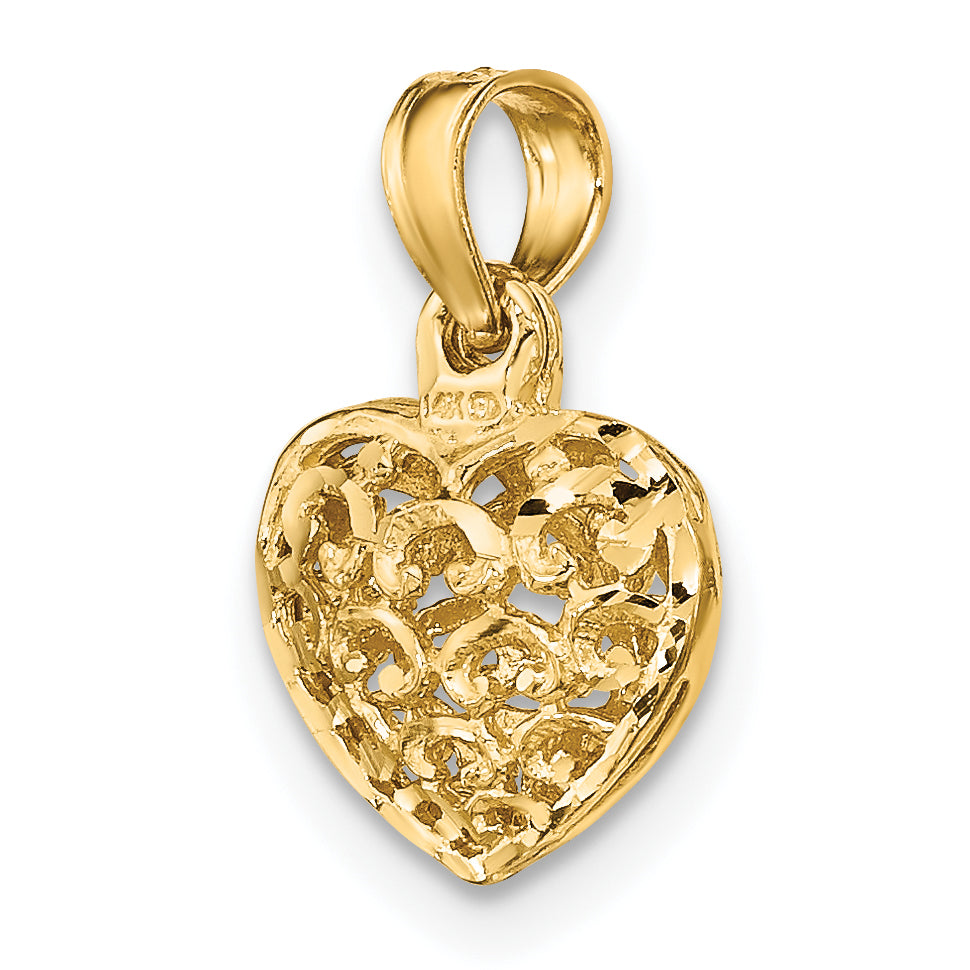 14K 3-D Diamond-cut Mini Puffed Heart Charm
