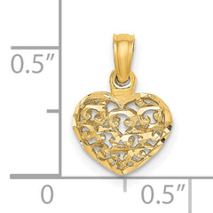 14K 3-D Diamond-cut Mini Puffed Heart Charm