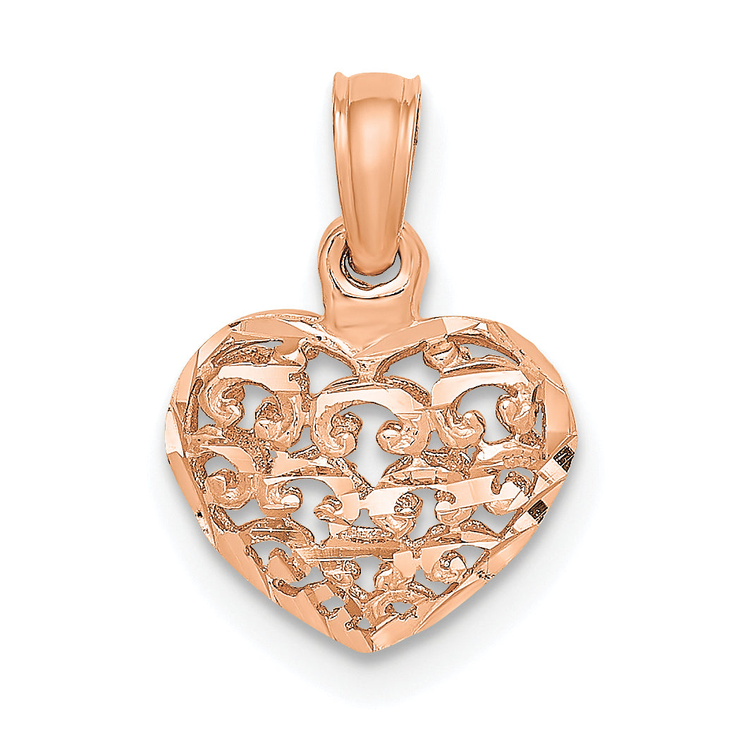 14K Rose Polished 3-D Puffed Heart Pendant Main image