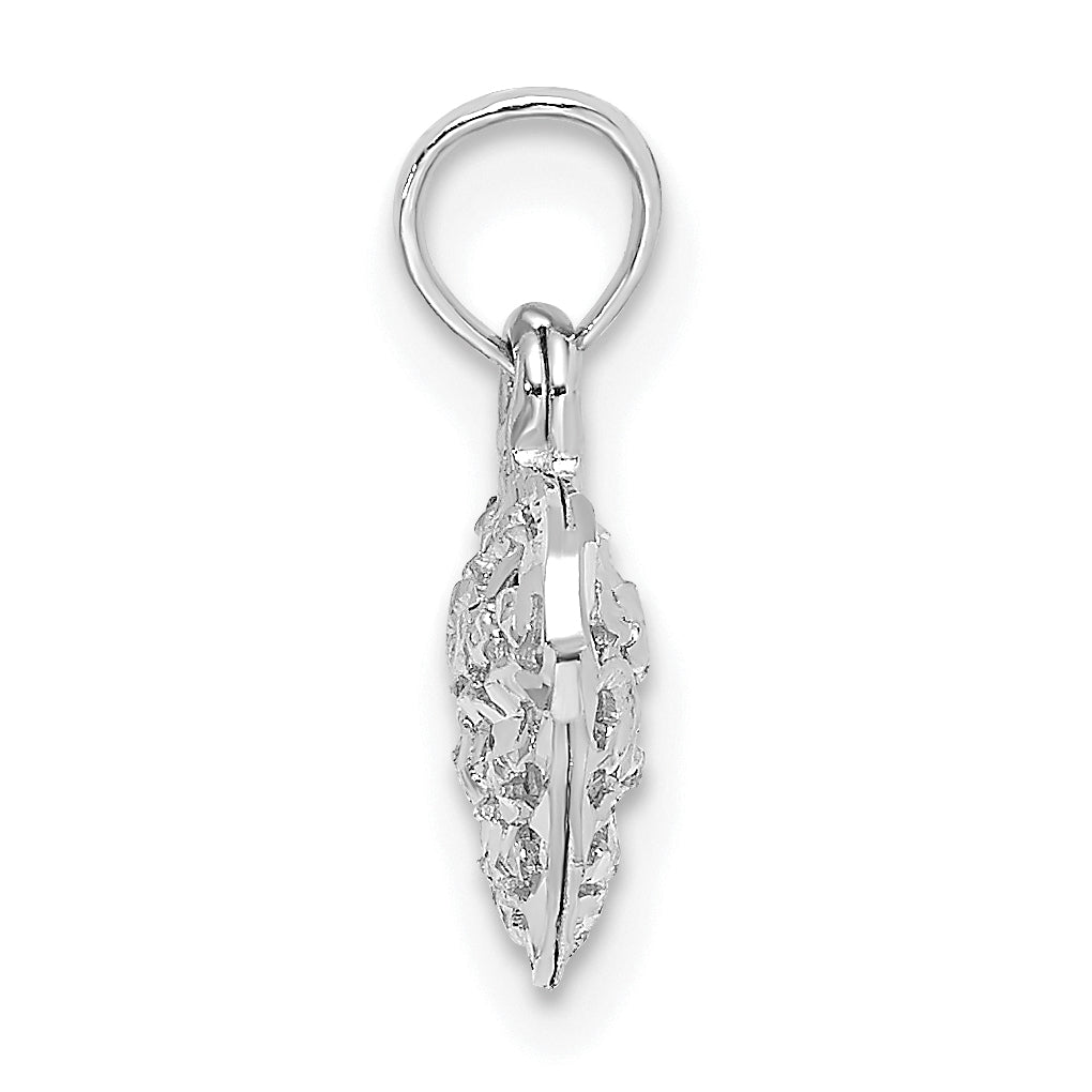 14K White Gold 3-D Diamond-cut Mini Puffed Heart Charm