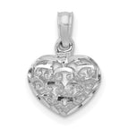 14K White Gold 3-D Diamond-cut Mini Puffed Heart Charm