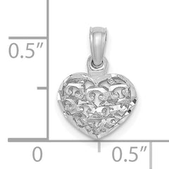 14K White Gold 3-D Diamond-cut Mini Puffed Heart Charm