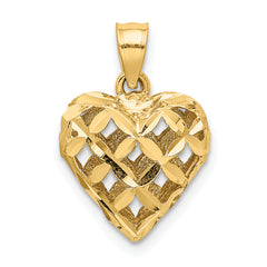 14K 3-D Diamond-cut Filigree Puffed Heart Charm