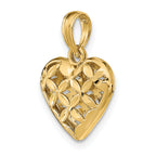 14K 3-D Diamond-cut Filigree Puffed Heart Charm