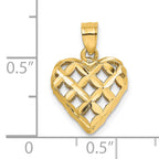 14K 3-D Diamond-cut Filigree Puffed Heart Charm