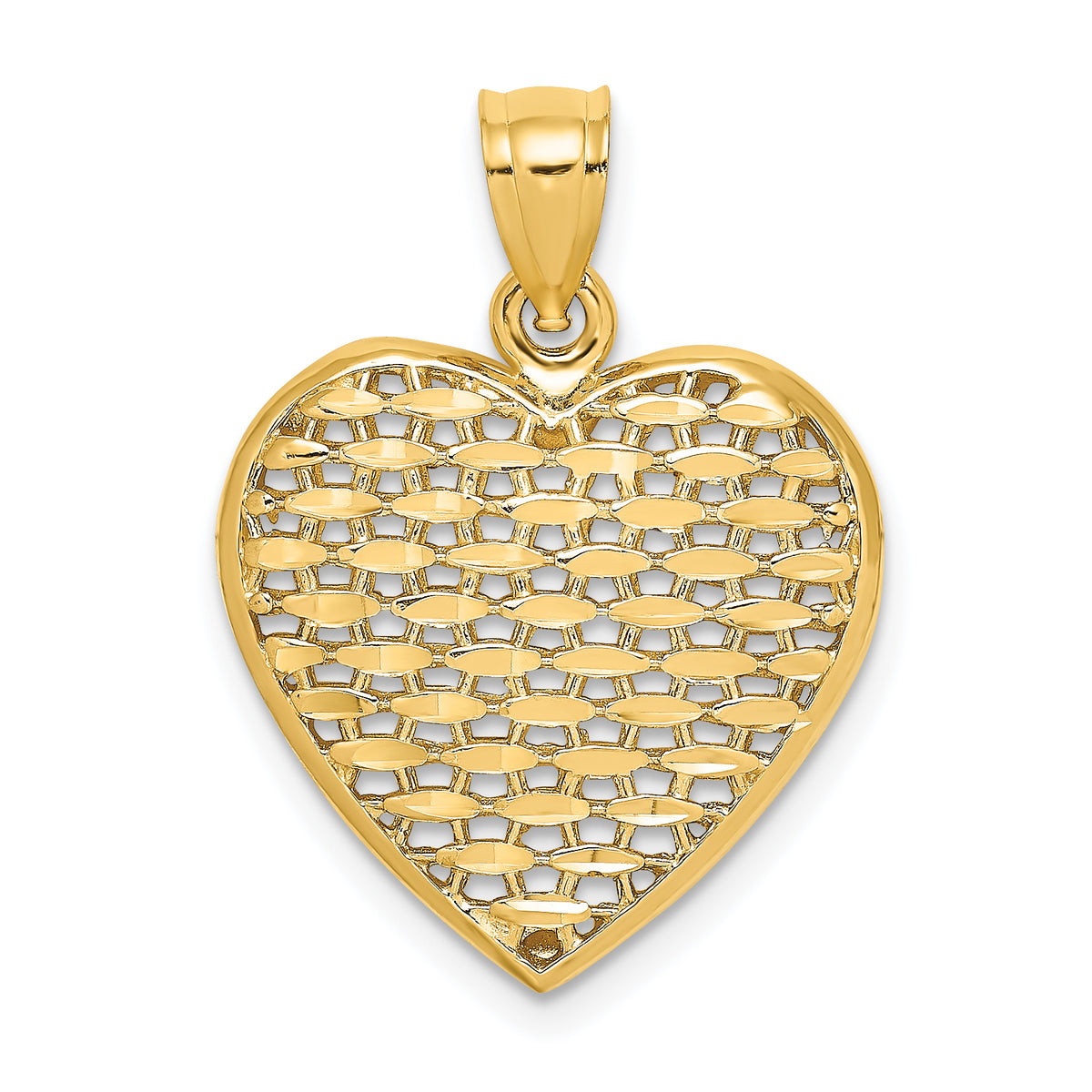 14K 3-D Diamond-cut Puffed Heart Charm