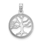 14K White Gold Small Tree of Life In Round Frame Charm
