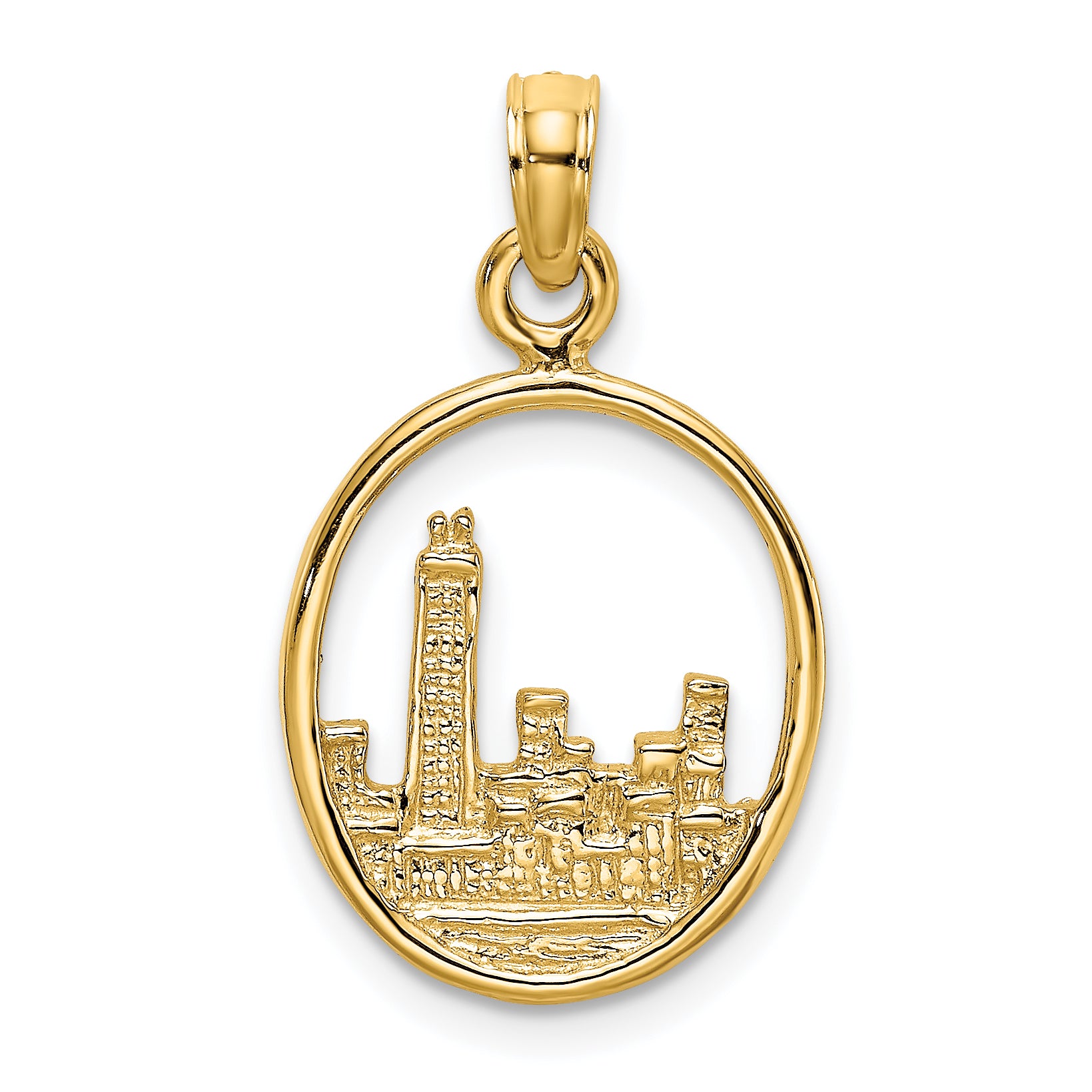 14K Chicago Skyline In Circle Frame Charm Main image