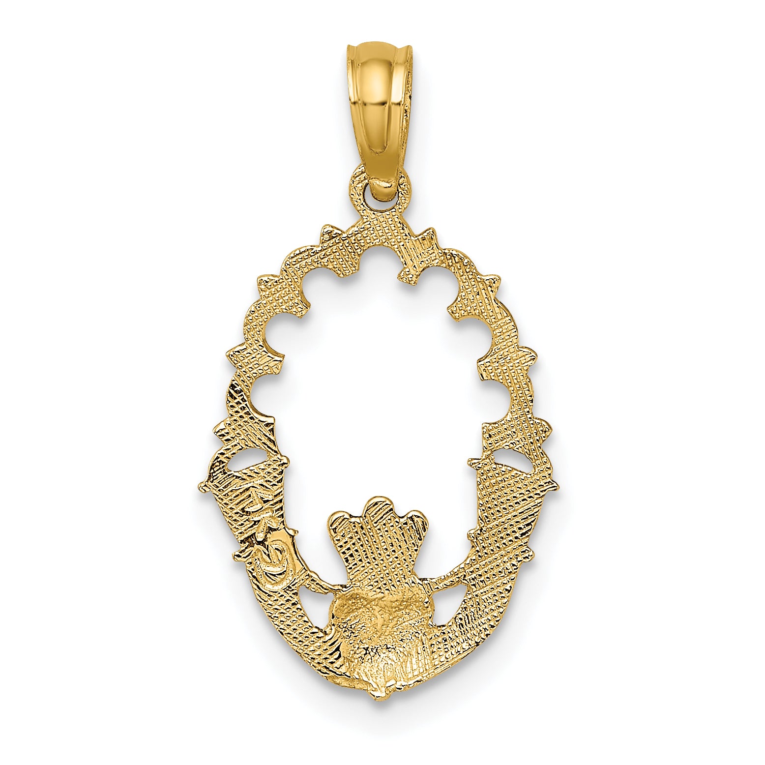 14K Engraved Claddagh In Oval w/ Lace Trim Charm