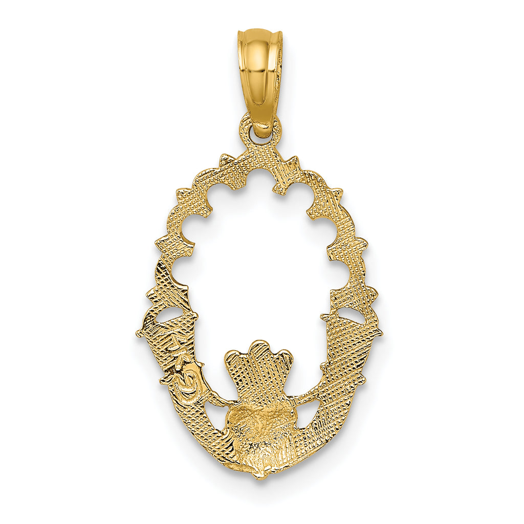 14K Engraved Claddagh In Oval w/ Lace Trim Charm