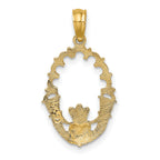 14K Engraved Claddagh In Oval w/ Lace Trim Charm