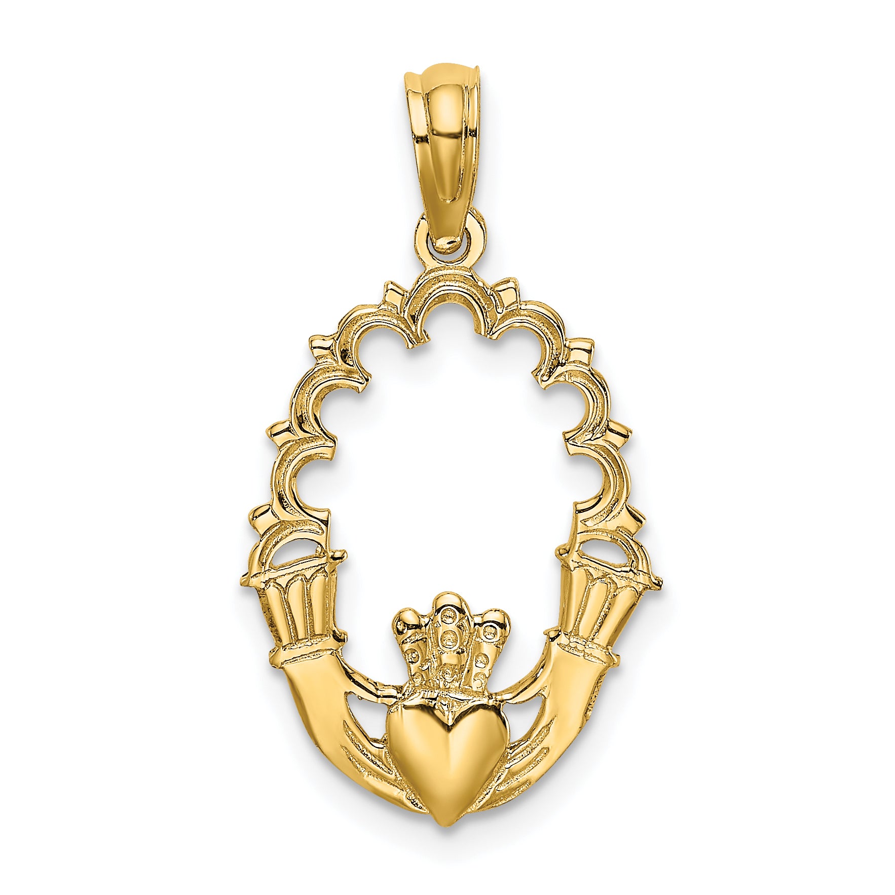 14K Engraved Claddagh In Oval w/ Lace Trim Charm Main image