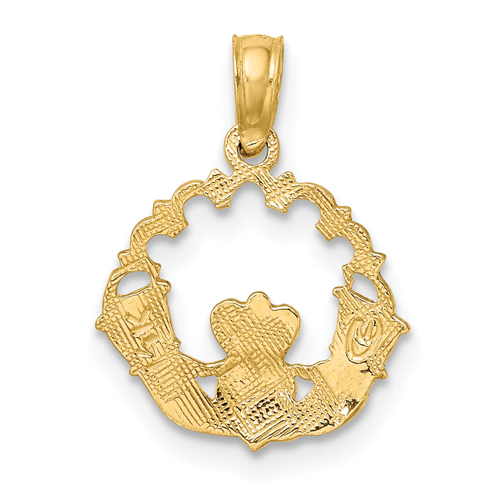14K Engraved Claddagh In Scallop Circle Charm