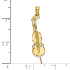 14K Polished Engraved Upright Bass Charm