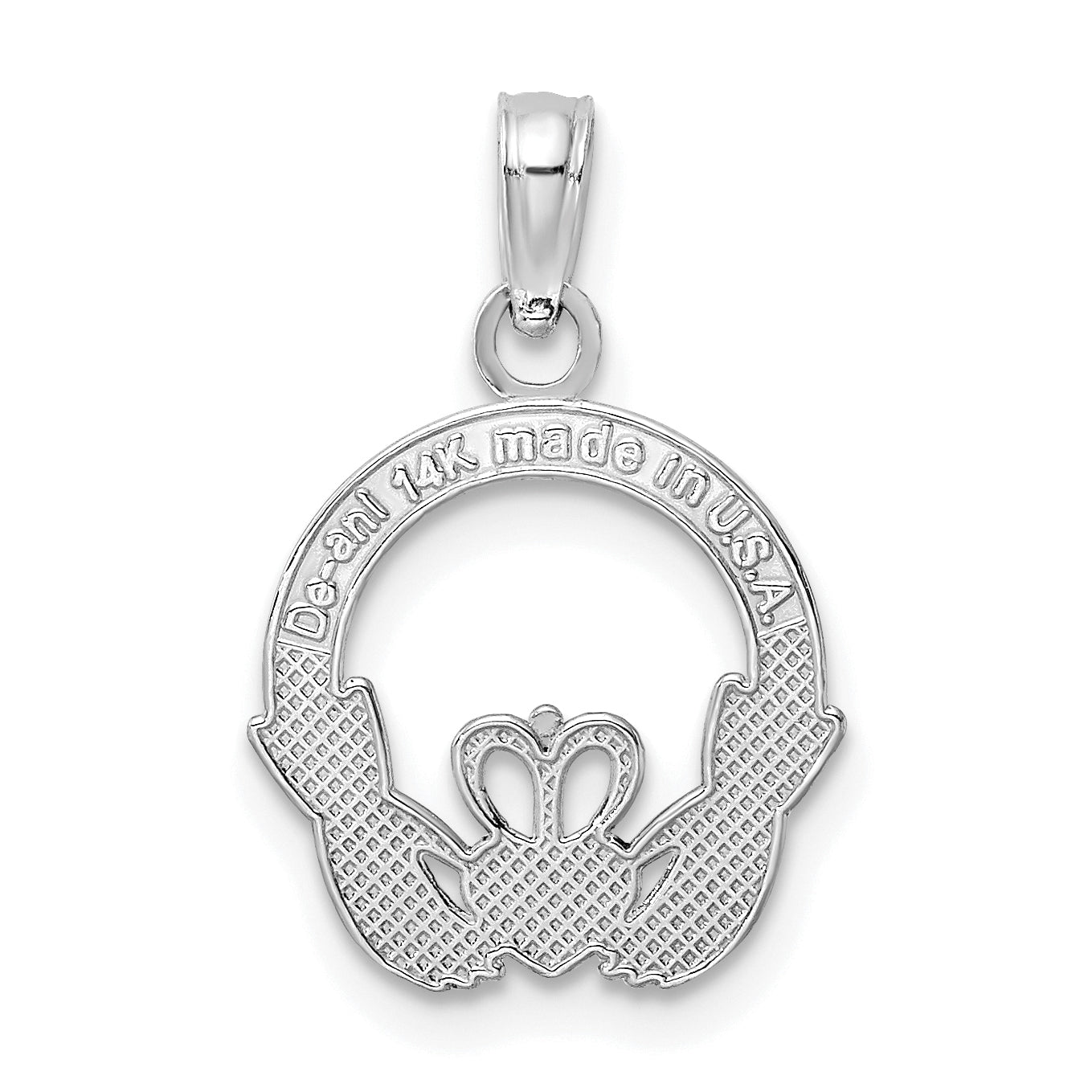 14K White Gold Polished Round Claddagh Charm