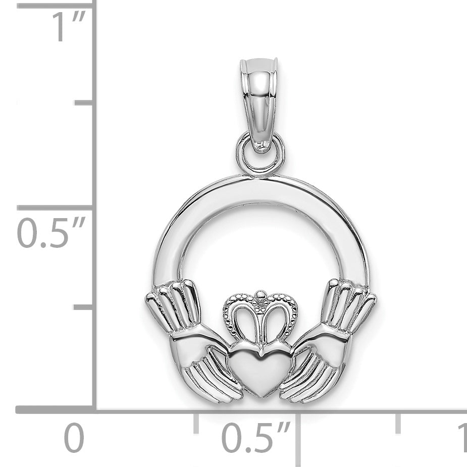 14K White Gold Polished Round Claddagh Charm