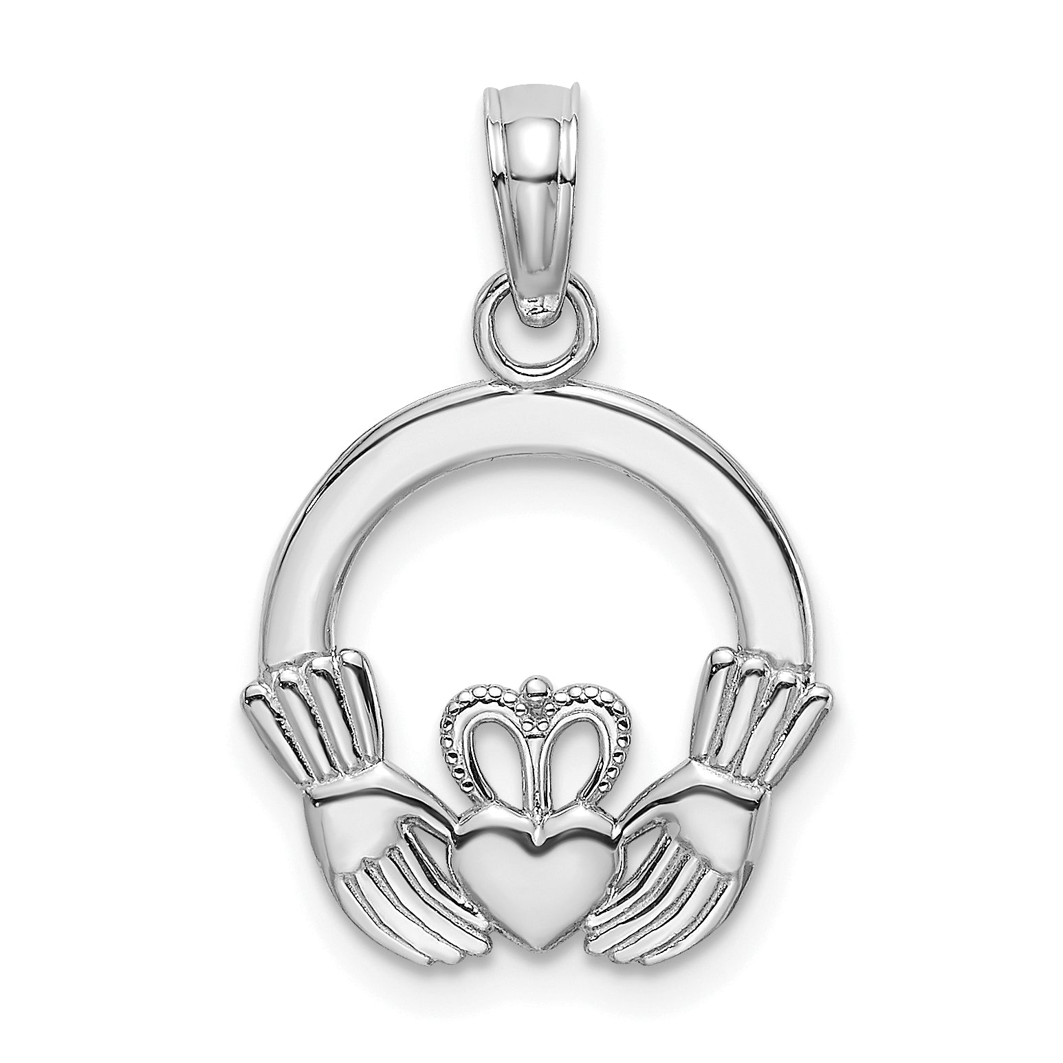 14K White Gold Polished Round Claddagh Charm Main image