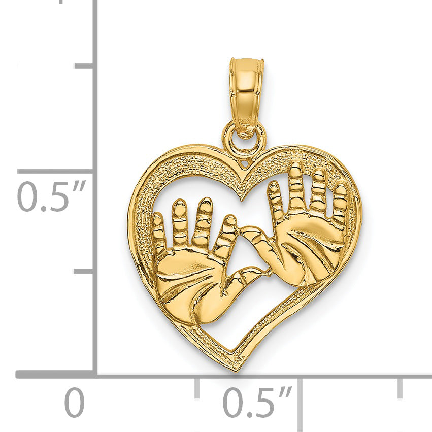 14K Cut-Out Double Hand Prints In Heart Charm