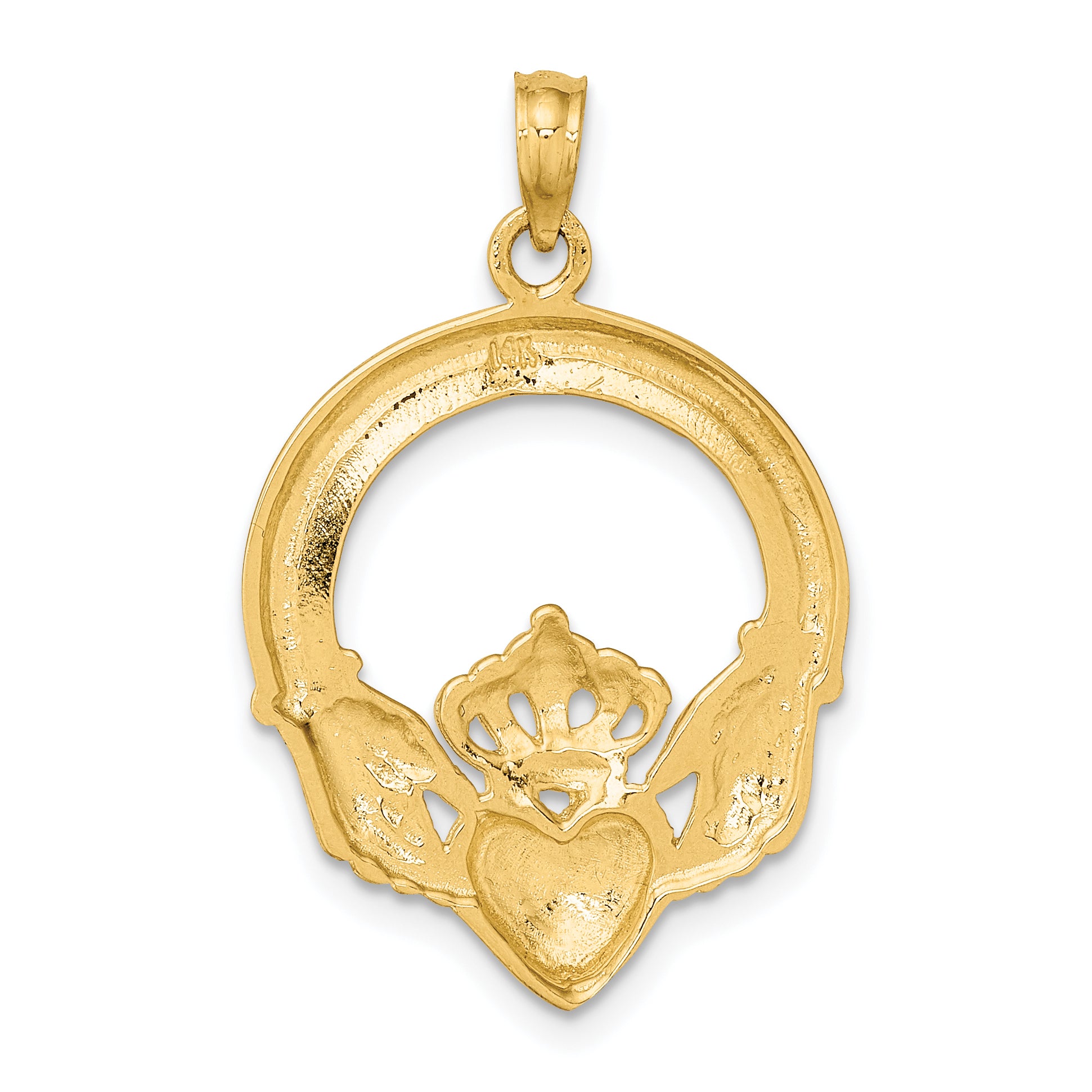 14K  Polished Large Claddagh Heart Charm