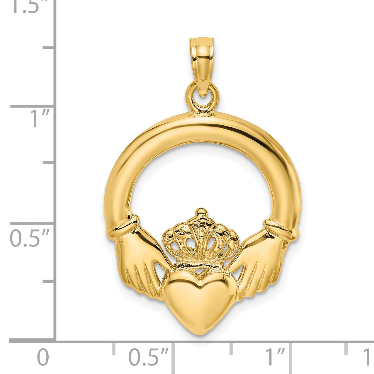 14K  Polished Large Claddagh Heart Charm