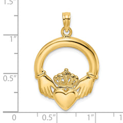 14K  Polished Large Claddagh Heart Charm