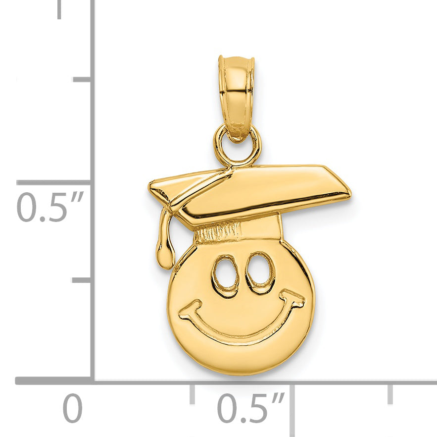 14K Polished Smiley Face w/ Graduation Cap Charm