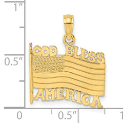 14K Polished Textured God Bless America w/ Flag Charm