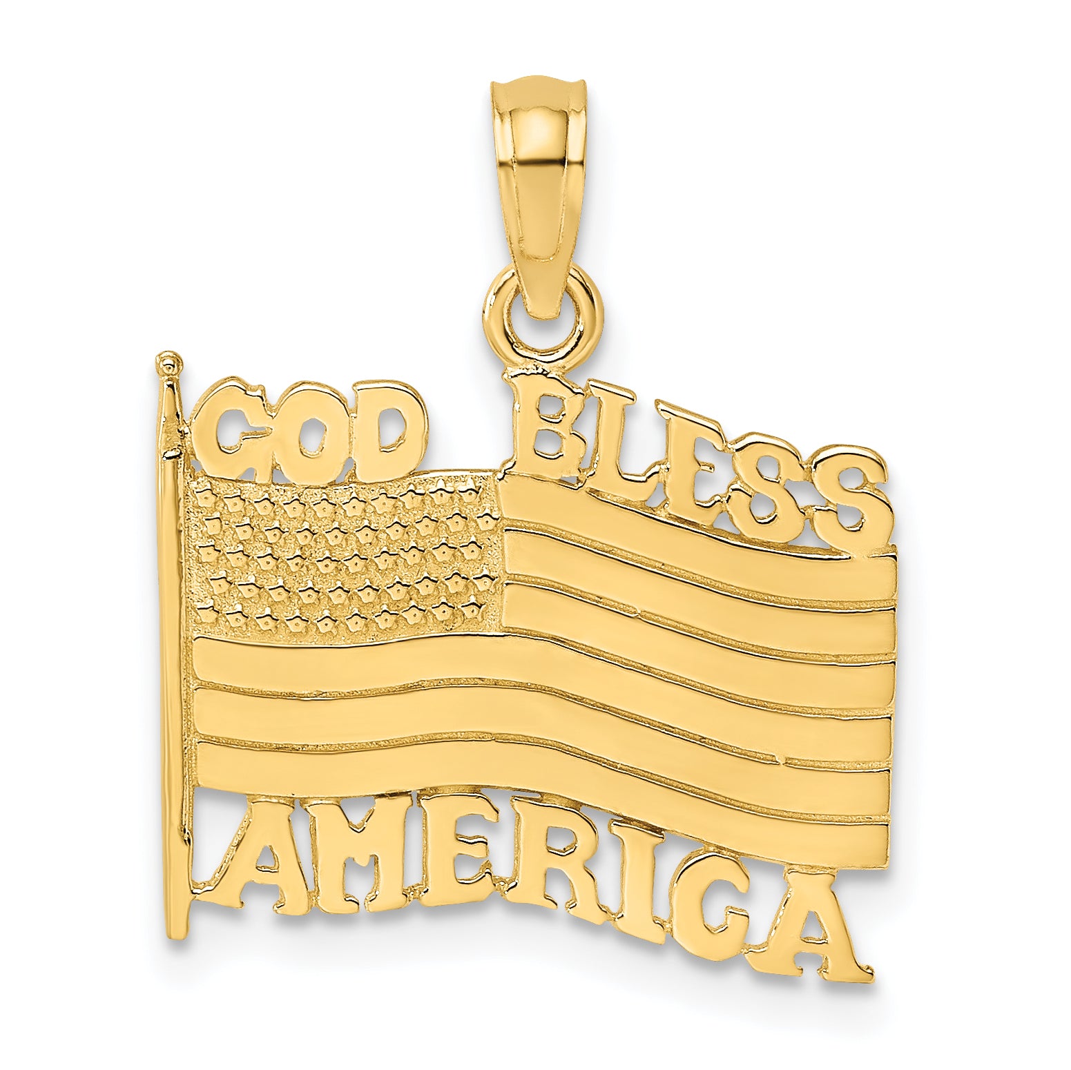 14K Polished Textured God Bless America w/ Flag Charm Main image