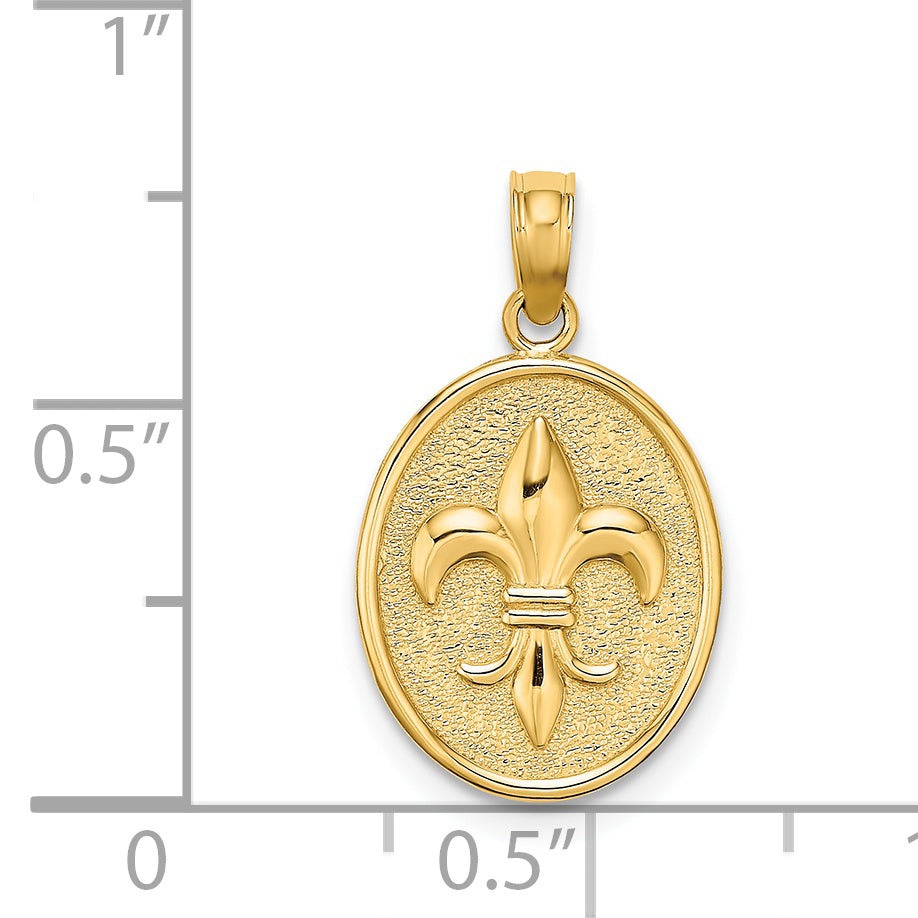 14K Fleur de Lis on Oval Disc Charm Secondary image