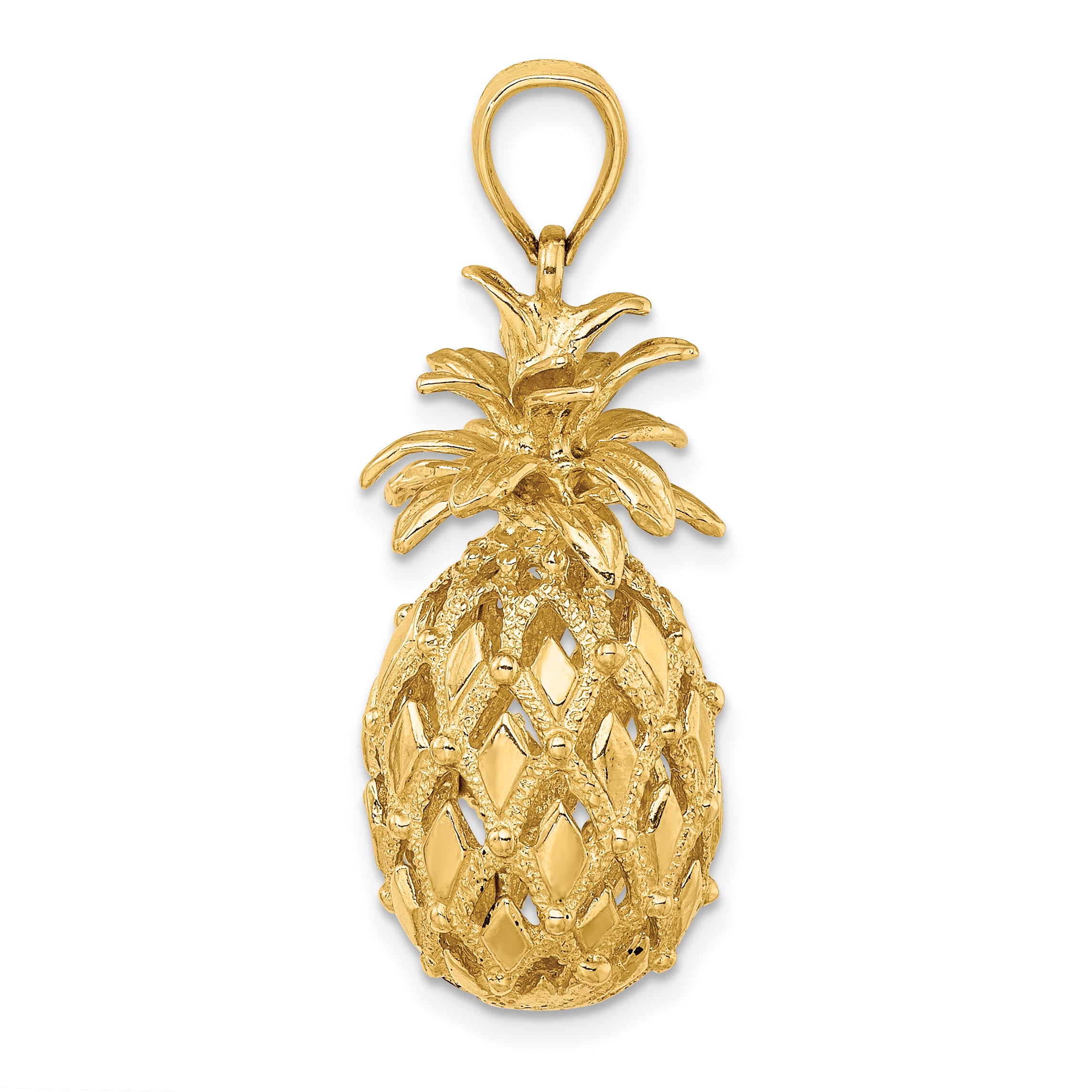 14K 3-D Textured and Polished Pineapple Charm Secondary image