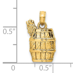 14K Wine Barrel With Grapes Charm