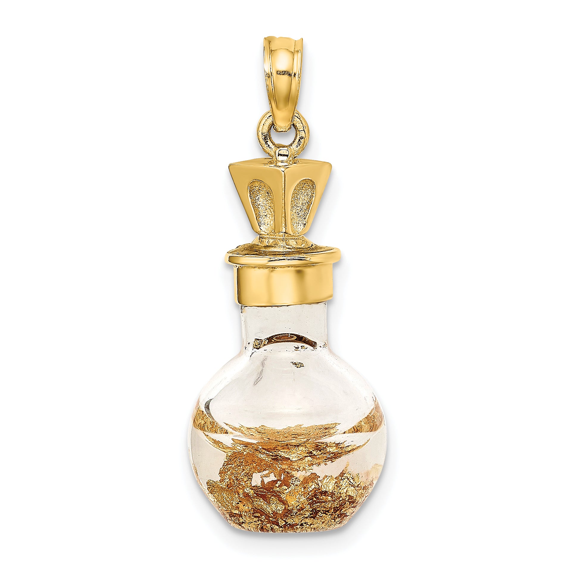 14K 3-D Gold Leaf In Bottle Charm