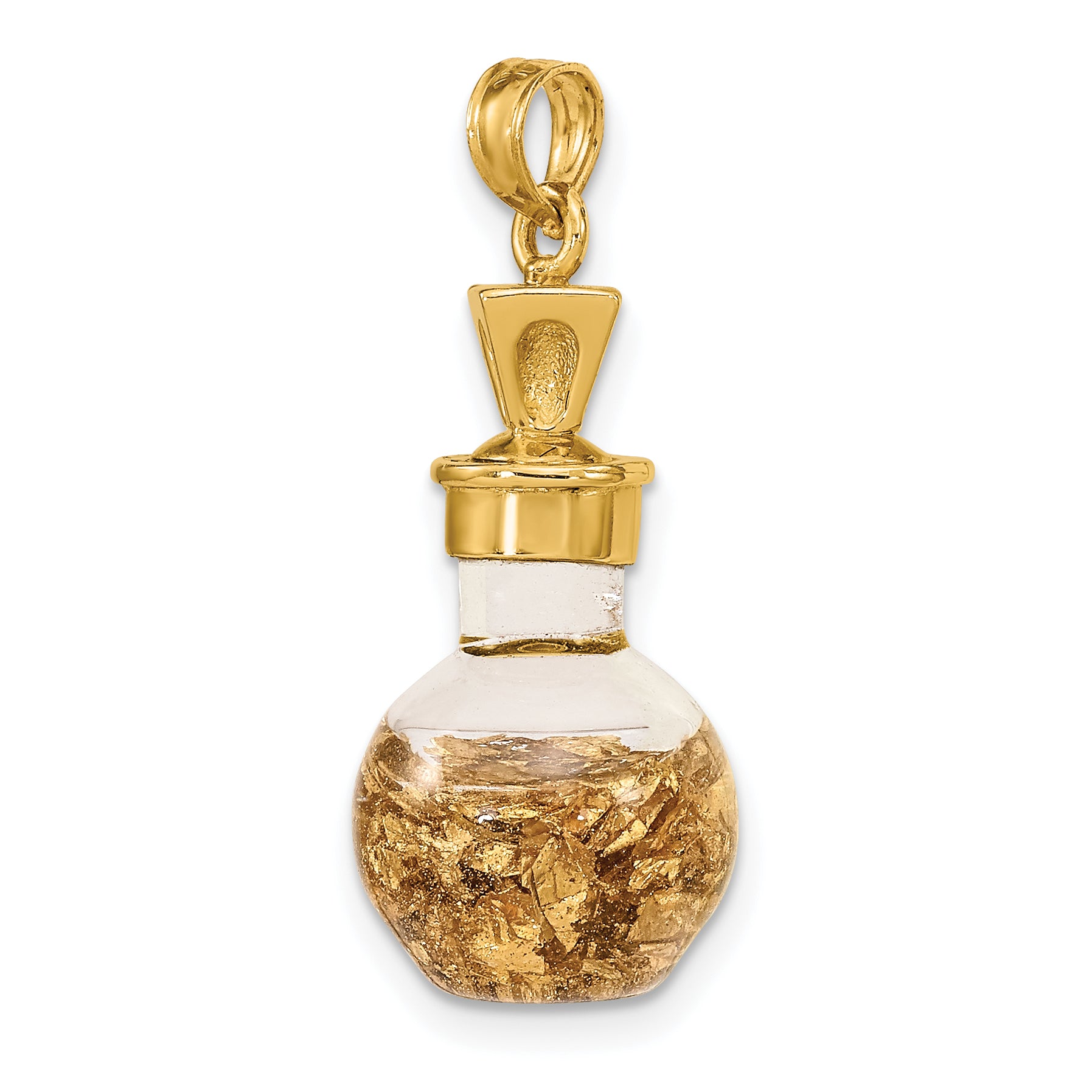 14K 3-D Gold Leaf In Bottle Charm