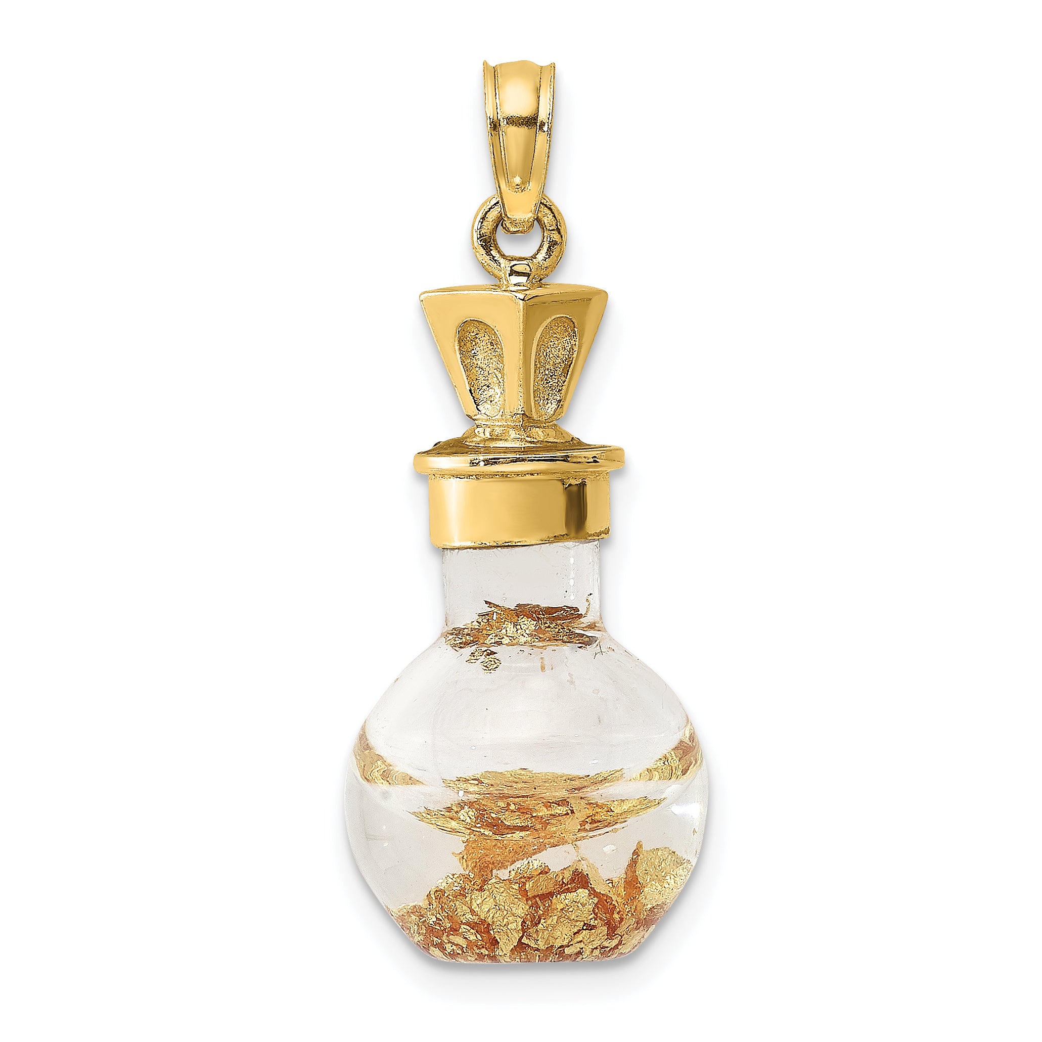 14K 3-D Gold Leaf In Bottle Charm