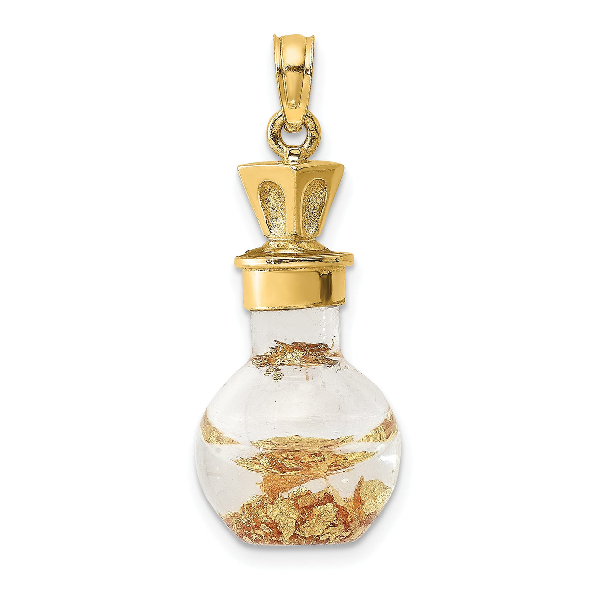 Gold Leaf in Glass Bottle Charm in 14K Yellow Gold, 22mm - Sophia Jewelers Main image
